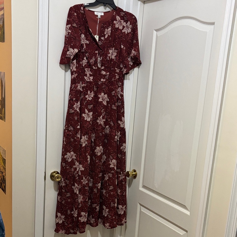 She + Sky Burgundy Floral Maxi Dress